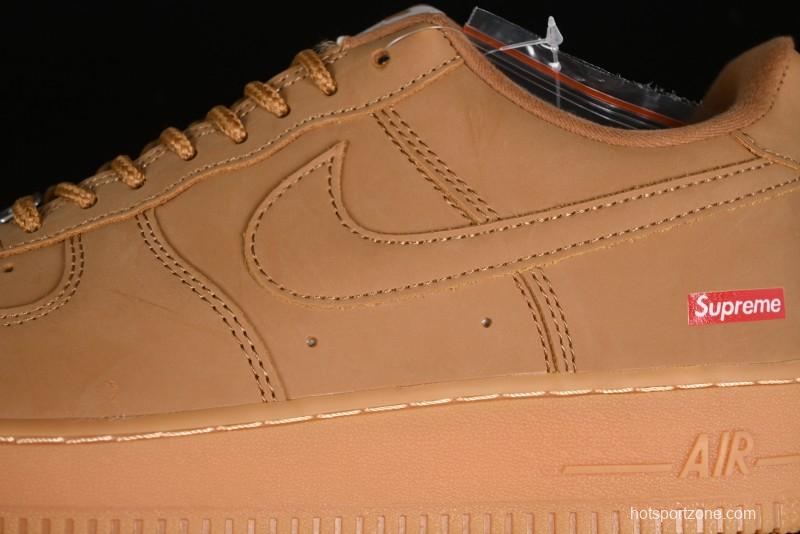 Nike Supreme x Air Force 1 Low Casual Sneakers in Wheat Suede with Full-Length Air Cushion - DN1555-200