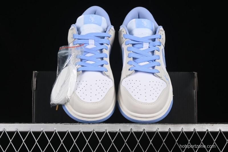 Nike SB Dunk Low Saint Laurent Series - White Grey Blue Swoosh Anniversary High-End Custom Low-Top Casual Sneakers - GF2409-168