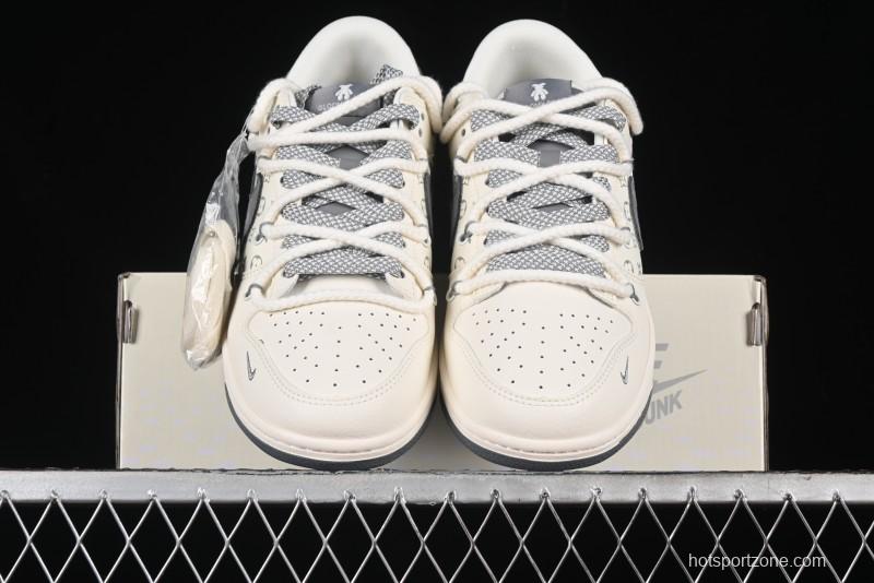 Nike SB Dunk Low Violent Bear Series - Lace-Up Beige with Grey Check - Anniversary Custom Edition Low-Top Casual Skate Shoes - SJ2068-289