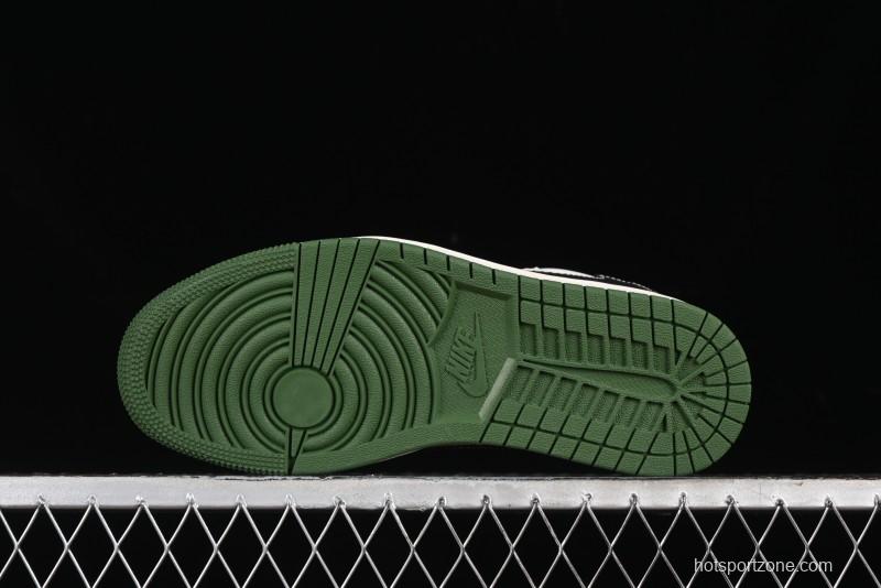 Nike Travis Scott x Fragment Design x Air Jordan 1 Low OG SP AJ1 Bape Collaboration - Jungle Green Low Top Casual Sneakers - XY2688-107