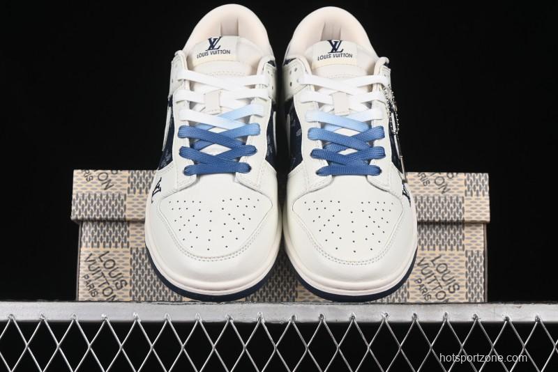 Nike SB Dunk Low LV Collaboration - Light Blue Denim Print Anniversary High-End Custom Low-Top Casual Skate Shoes - XB3802-359