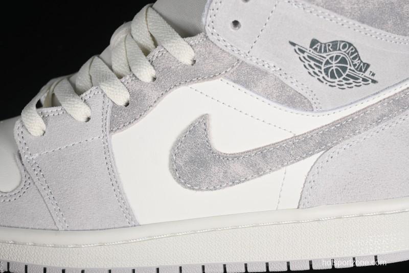 Nike Air Jordan 1 Mid AJ1 Basketball Shoes White Grey - FQ7720-002