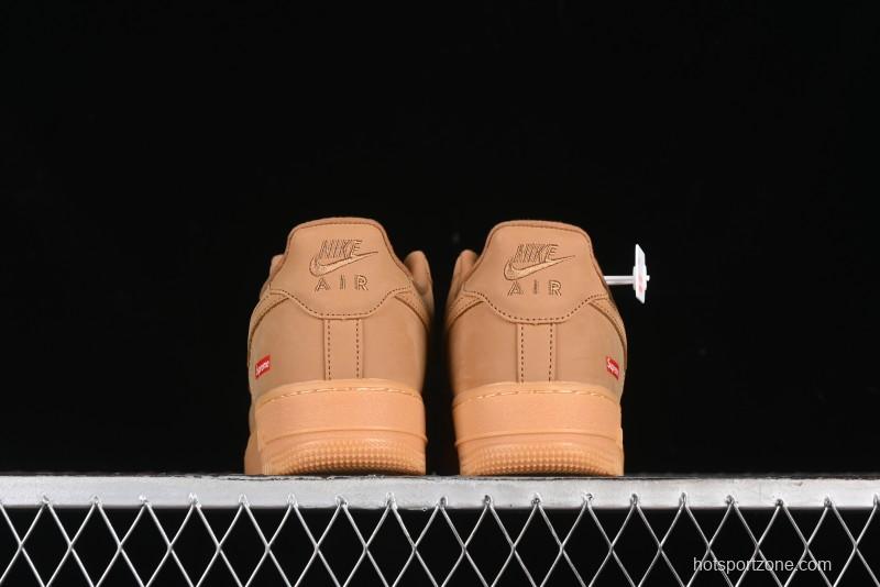 Nike Supreme x Air Force 1 Low Casual Sneakers in Wheat Suede with Full-Length Air Cushion - DN1555-200