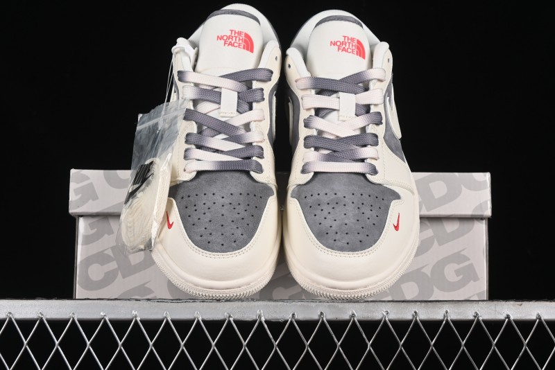 Nike Air Jordan 1 Low AJ1 The North Face Collaboration - Off White Grey Silver Trim Retro Basketball Shoes - SJ9950-039