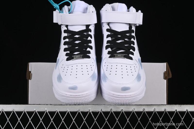 Nike Air Force 1 Mid Custom Hand-Painted Broken Three Hooks Shadow Spray-Painted Strap Mid-Top Casual Sneakers - CW2289-111