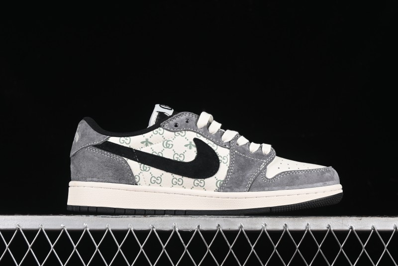 Nike Travis Scott x Fragment Design x Air Jordan 1 Low OG SP AJ1 Gucci Collaboration - Black Hook Dragonfly Low-top Casual Sneakers - SJ2068-137