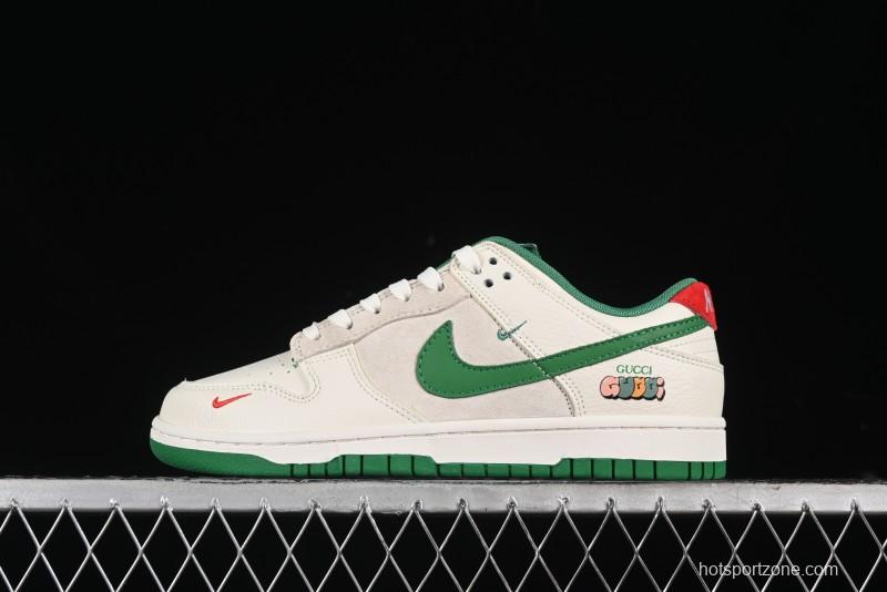 Nike SB Dunk Low Gucci Collaboration - Custom Patchwork Green Swoosh Anniversary Edition Low-Top Casual Skate Shoes - KK1688-053