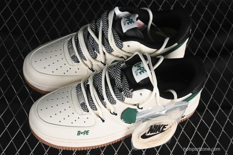 Nike Air Force 1 '07 Low Bape Collaboration - Beige Green Gum Pull Tab Casual Sneakers SJ1198-100