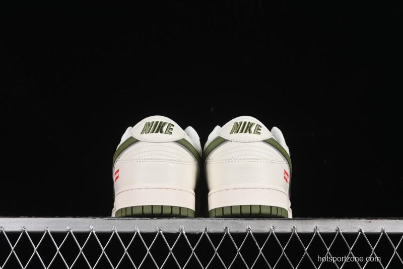 Nike SB Dunk Low Supreme Collaboration - Double Swoosh Beige Dark Green Anniversary High-End Custom Low-Top Casual Skate Shoes - XX2025-689