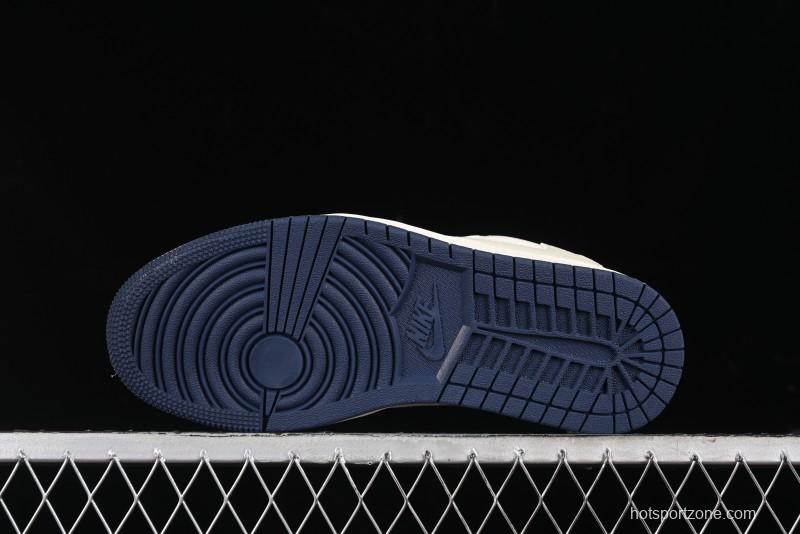 Nike Travis Scott x Fragment Design x Air Jordan 1 Low OG SP AJ1 Supreme Collaboration - Deep Blue Red Culture Casual Sneakers - XY2688-122