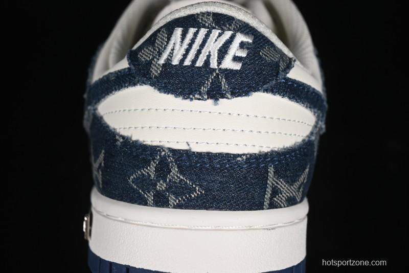 Nike SB Dunk Low LV Collaboration - Dark Blue Denim White Blue Swoosh Anniversary High-End Custom Low-Top Casual Sneakers - DJ2024-008