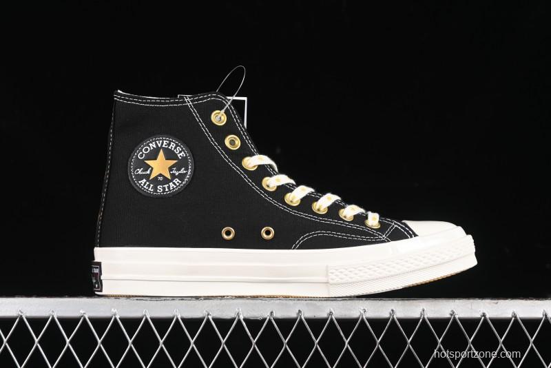 Converse Chuck 1970s High-Top Sneakers with Gold Star Accents and Classic Black & White Design - A12462C