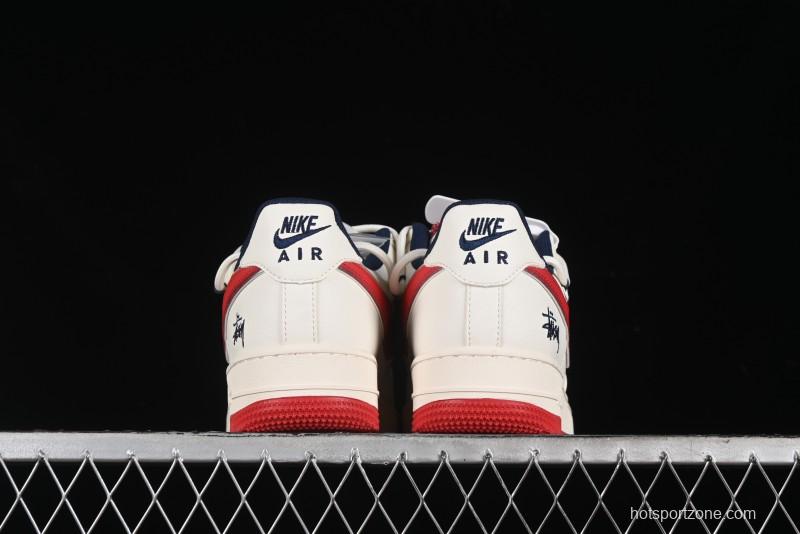 Nike Air Force 1 '07 Low Stussy Collaboration - Off White Red Lace-Up Low-Top Casual Sneakers - SJ1198-300
