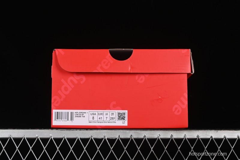 Nike Travis Scott x Fragment Design x Air Jordan 1 Low OG SP AJ1 Supreme Collaboration - Green Canvas Swoosh Low-Top Casual Sneakers - JH6088-706