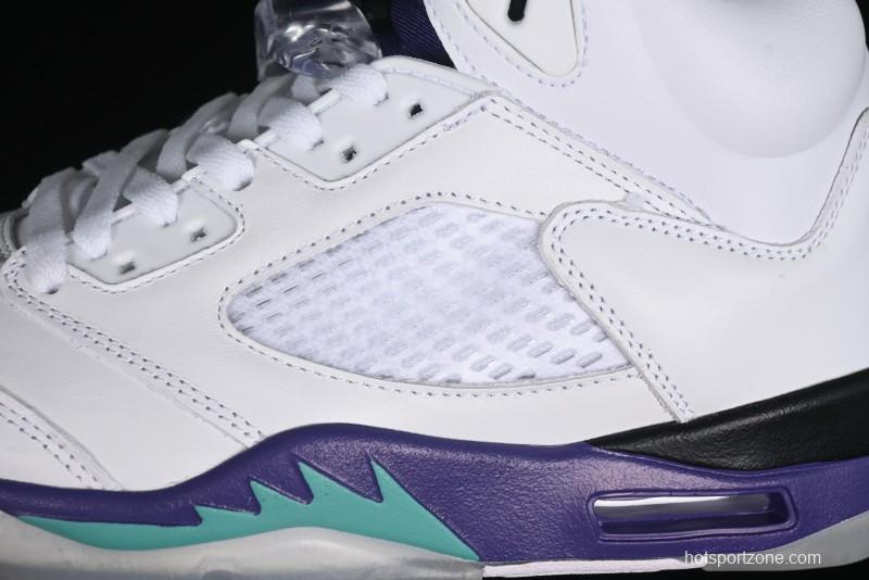 Nike Air Jordan 5 Retro Sneakers in White and Purple Grape Colorway - 136027-108