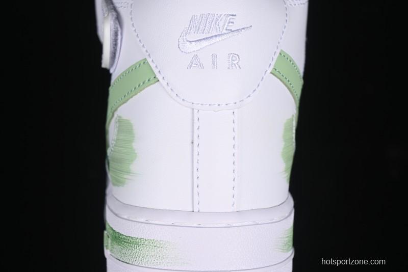 Nike Air Force 1 '07 Mid Hand-Painted White Green with Swoosh Shadow and Strap - CW2289-111