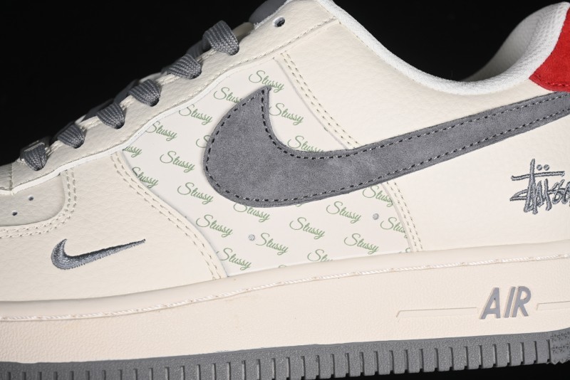 Nike Air Force 1 '07 Low Stussy Collaboration - English Beige Grey Red Low-Top Casual Sneakers - XZ3318-567