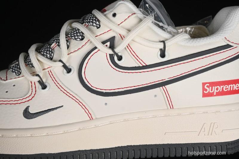 Nike Air Force 1 '07 Low Supreme Collaboration - Red Stitch Grey Sole Casual Sneakers - SJ1198-600