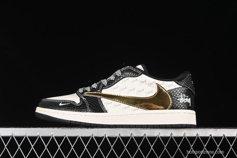 Nike Travis Scott x Fragment Design x Air Jordan 1 Low OG SP AJ1 Retro Sneakers with Dragon Scale Swoosh - XY2688-112