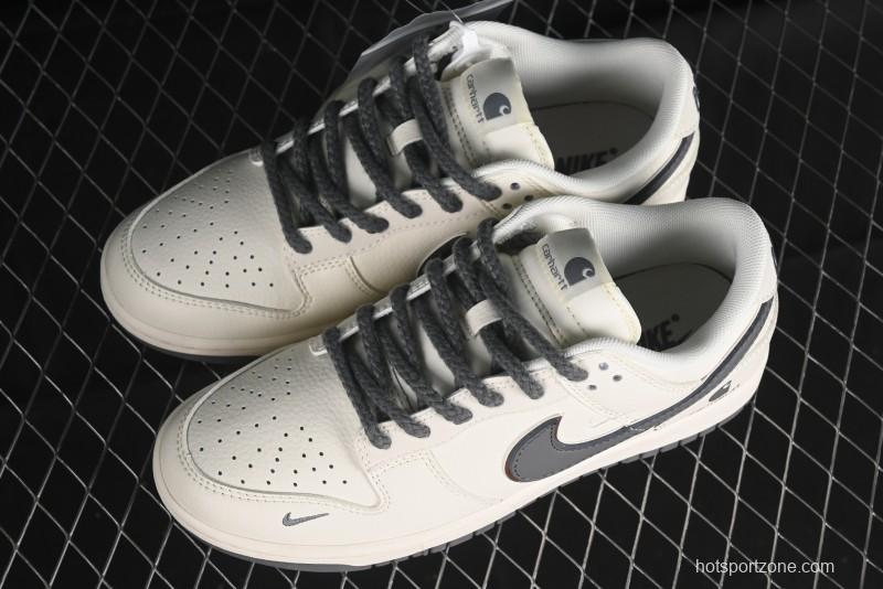 Nike SB Dunk Low Carhartt Collaboration - Off White Grey Swoosh Anniversary Custom Low-Top Casual Skate Shoes - SJ1089-006