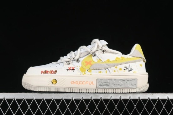 Nike Air Force 1 Fontanka Custom Graffiti Low-Top Casual Sneakers with Deconstructed Dual Laces - DV6984-001