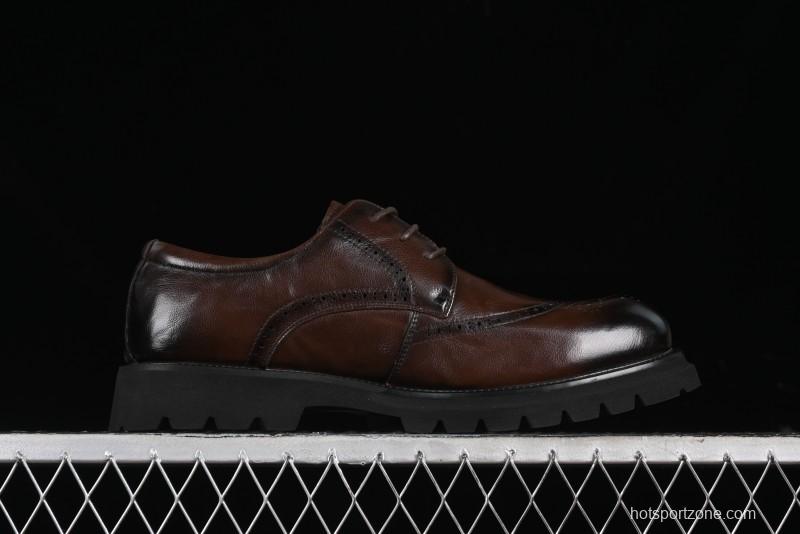 ECCO Block Derby Round Toe Genuine Leather Brogue Dress Shoes - 63667201002