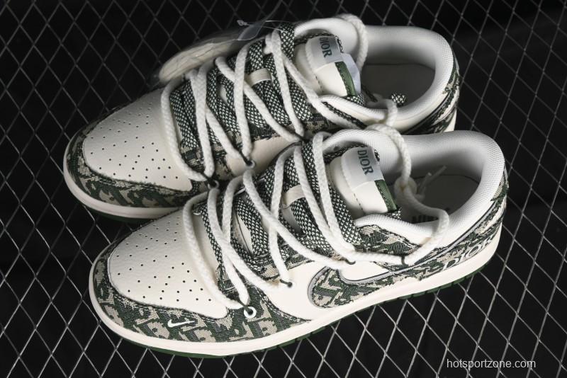 Nike SB Dunk Low Dior Collaboration - Strap Woven Green Check Anniversary High-End Custom Low-Top Casual Skate Shoes - SJ2068-309