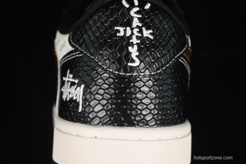 Nike Travis Scott x Fragment Design x Air Jordan 1 Low OG SP AJ1 Retro Sneakers with Dragon Scale Swoosh - XY2688-112