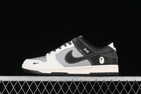 Nike SB Dunk Low BAPE Collaboration Anniversary Edition - White Grey Black Low Top Casual Skate Shoes - BB8969-007