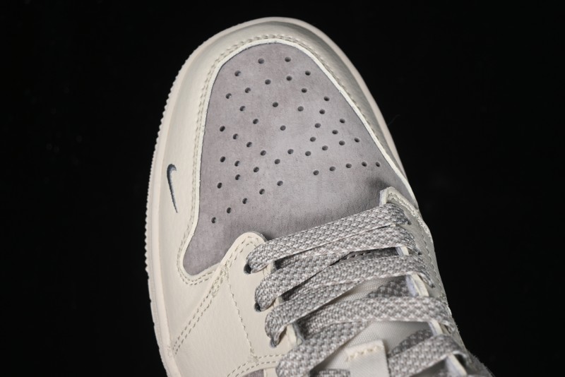 Nike Air Jordan 1 Low Supreme Collaboration - Dual-Tone Beige/Grey Retro Basketball Shoes - SJ9950-030