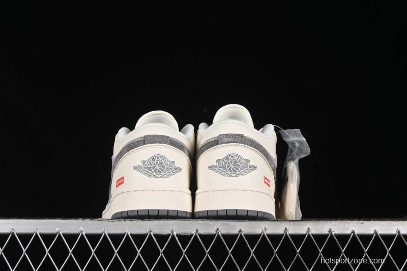 Nike Air Jordan 1 Low Supreme Collaboration - Dual-Tone Beige/Grey Retro Basketball Shoes - SJ9950-030