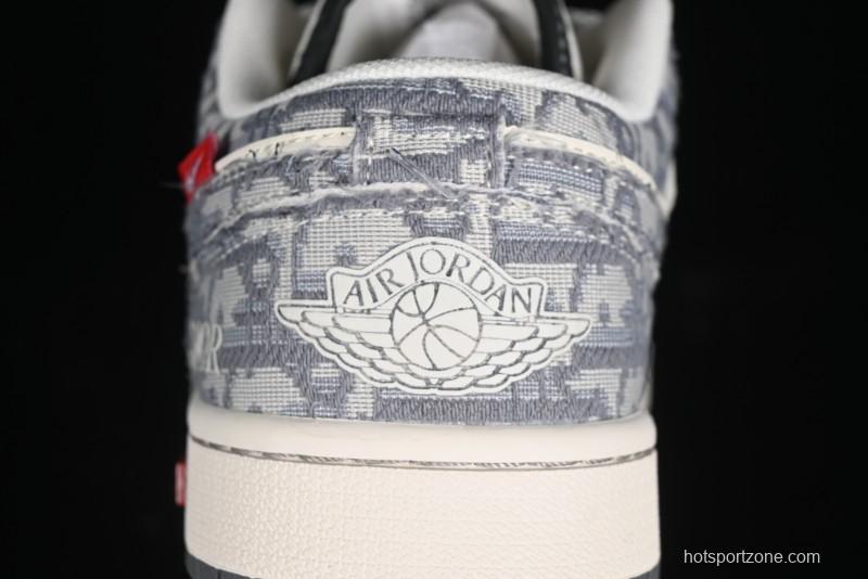 Nike Air Jordan 1 Low AJ1 Dior Collaboration - Grey Blue Red Label Retro Basketball Shoes - SJ9950-037