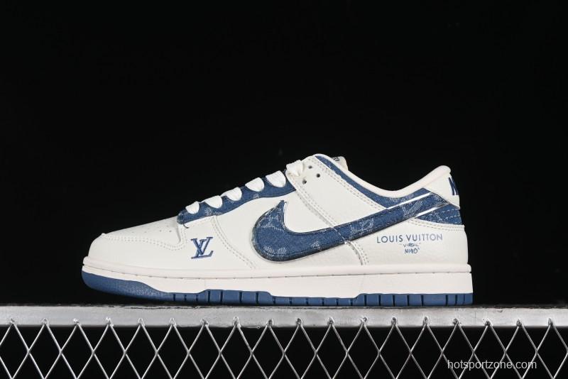 Nike SB Dunk Low LV Collaboration - Light Blue Denim Hook Anniversary High-End Custom Low-Top Casual Skate Shoes - JH8310-955