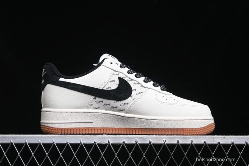 Nike Air Force 1 '07 Low Stussy Collaboration - Beige Black Hook Gum Sole Low-Top Casual Sneakers - XZ6188-255