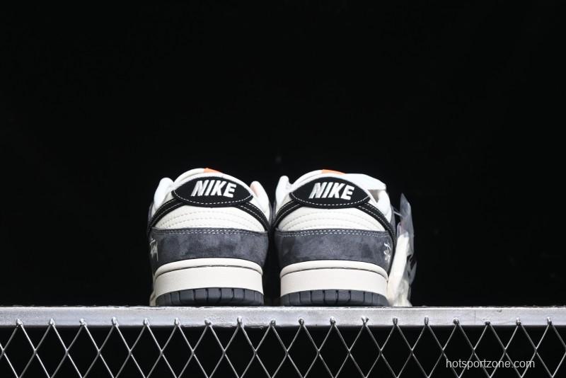 Nike SB Dunk Low Stussy Collaboration Patch Grey Black Black Swoosh Anniversary Custom Low-Top Casual Skate Shoes - MM1089-026