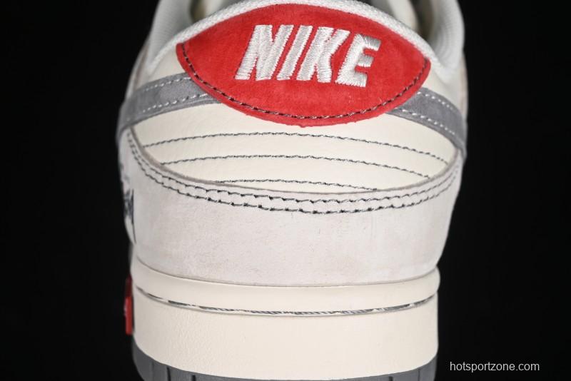 Nike SB Dunk Low Stussy Collaboration - Embroidered Grey Swoosh Anniversary Custom Low-Top Casual Sneakers - MM1089-033