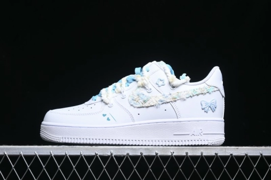 Nike Air Force 1 '07 Low Casual Sneakers with Valentines Day Theme and Blue Bow Detail - CH9999-223