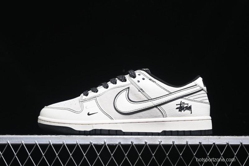 Nike SB Dunk Low Stussy Collaboration - Beige Black Line High-End Custom Low-Top Casual Skate Shoes - BB7518-008