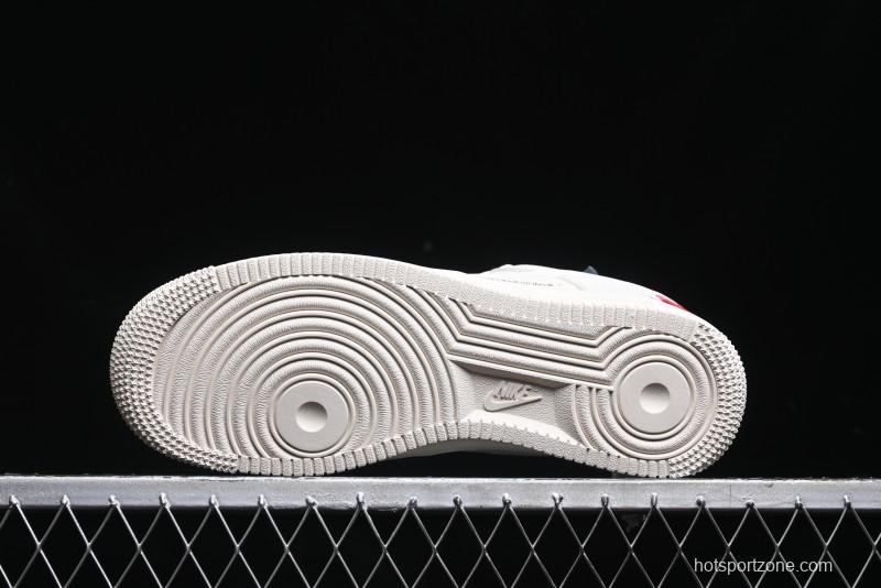 Nike Air Force 1 '07 Low Stussy Collaboration - AF1 White Red Label Low-Top Casual Sneakers - SJ6698-016