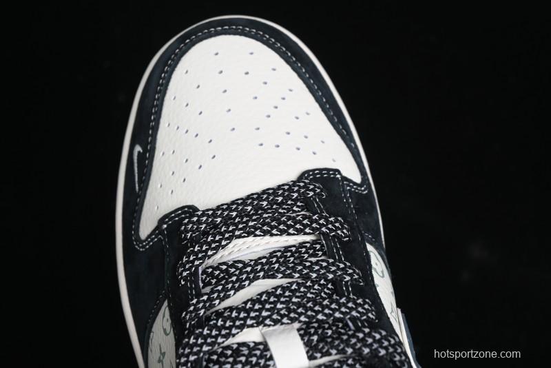 Nike SB Dunk Low Stussy Collaboration - Black White Print Anniversary Custom Low-Top Casual Sneakers - XX3168-212