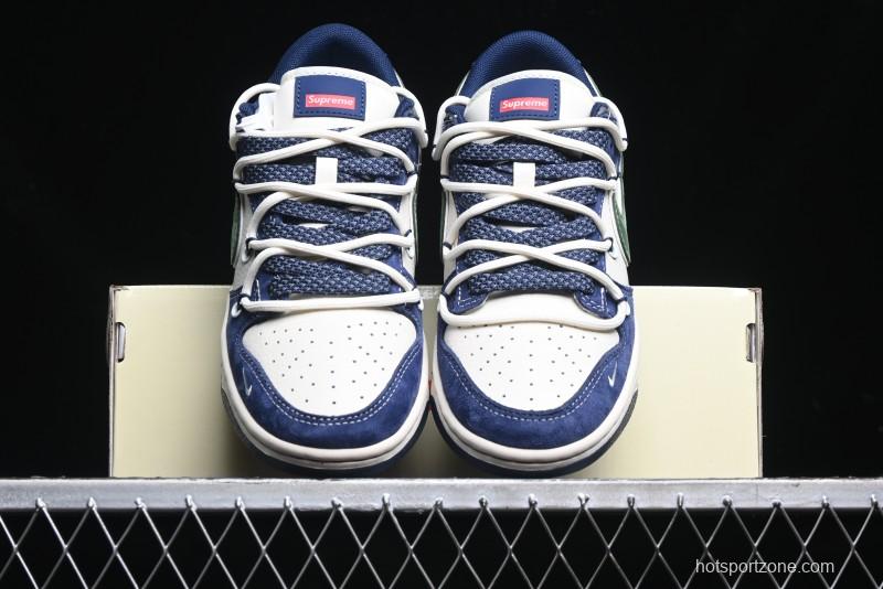 Nike SB Dunk Low Supreme Collaboration - Double Force Blue Lace-Up Anniversary High-End Custom Low-Top Casual Skate Shoes - XS1186-101