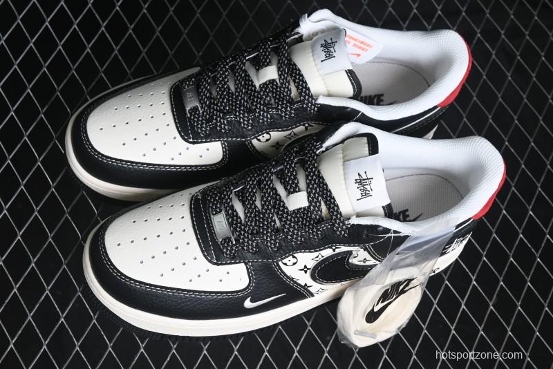 Nike Air Force 1 '07 Low Stussy Collaboration - Beige Black Pattern Red Outsole Low Top Casual Sneakers - XZ6188-339