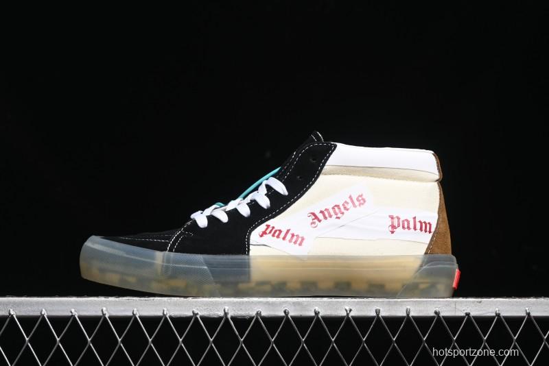 Palm Angels x Vans Sk8-Mid Collaboration Mid-Top Skate Shoes with Distressed Sole - VN000CRPGRN