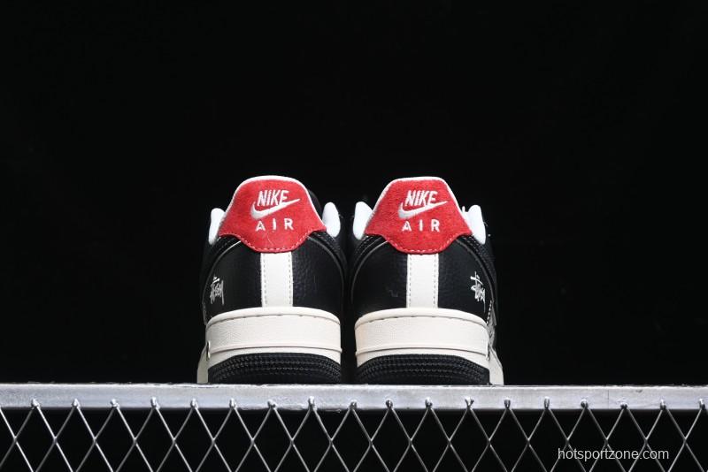 Nike Air Force 1 '07 Low Stussy Collaboration - Beige Black Pattern Red Outsole Low Top Casual Sneakers - XZ6188-339