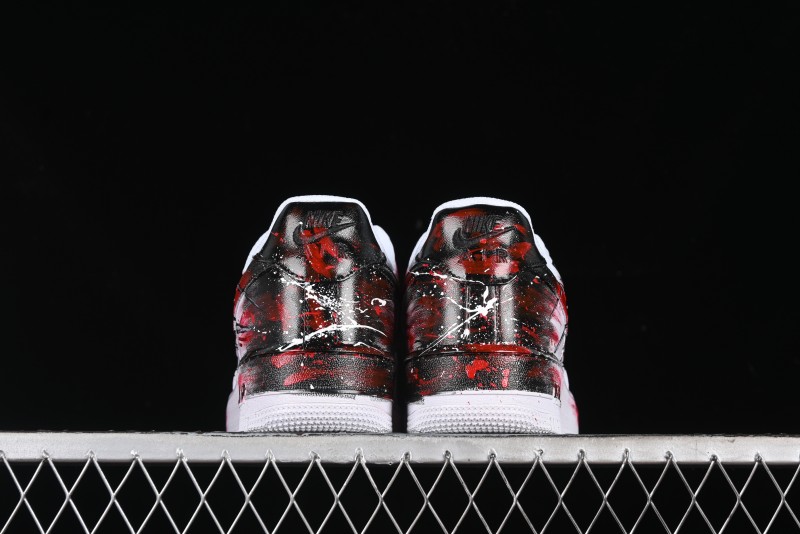 Nike Air Force 1 '07 Low Casual Sneakers with 2D Black and White Hand-Painted Blood Night Stitching Design - CW8822-011