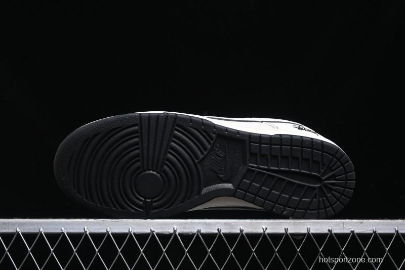 Nike SB Dunk Low Stussy Collaboration - Beige Black Line High-End Custom Low-Top Casual Skate Shoes - BB7518-008