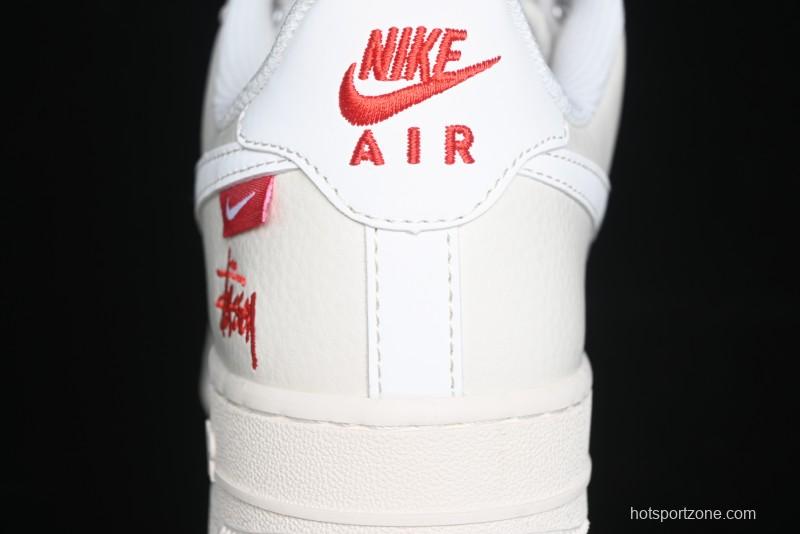 Nike Air Force 1 '07 Low Stussy Collaboration - AF1 White Red Label Low-Top Casual Sneakers - SJ6698-016