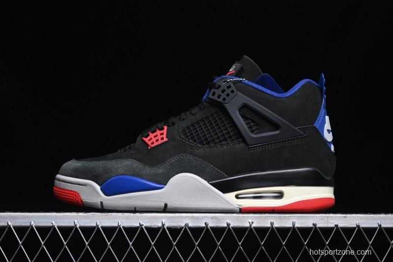 Nike Air Jordan 4 Retro Basketball Shoes with Black-Grey-Blue Color Blocking - FV5029-003