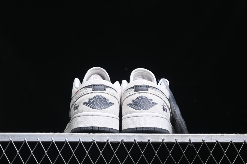 Nike Air Jordan 1 Low Stussy Collaboration - Grey Pigskin Black Base Retro Basketball Shoes - XX3318-968