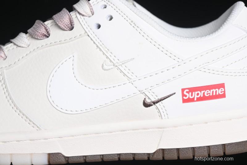 Nike SB Dunk Low Supreme Collaboration - White Brown Split Swoosh Anniversary High-End Custom Low-Top Casual Skate Shoes - BB8675-113